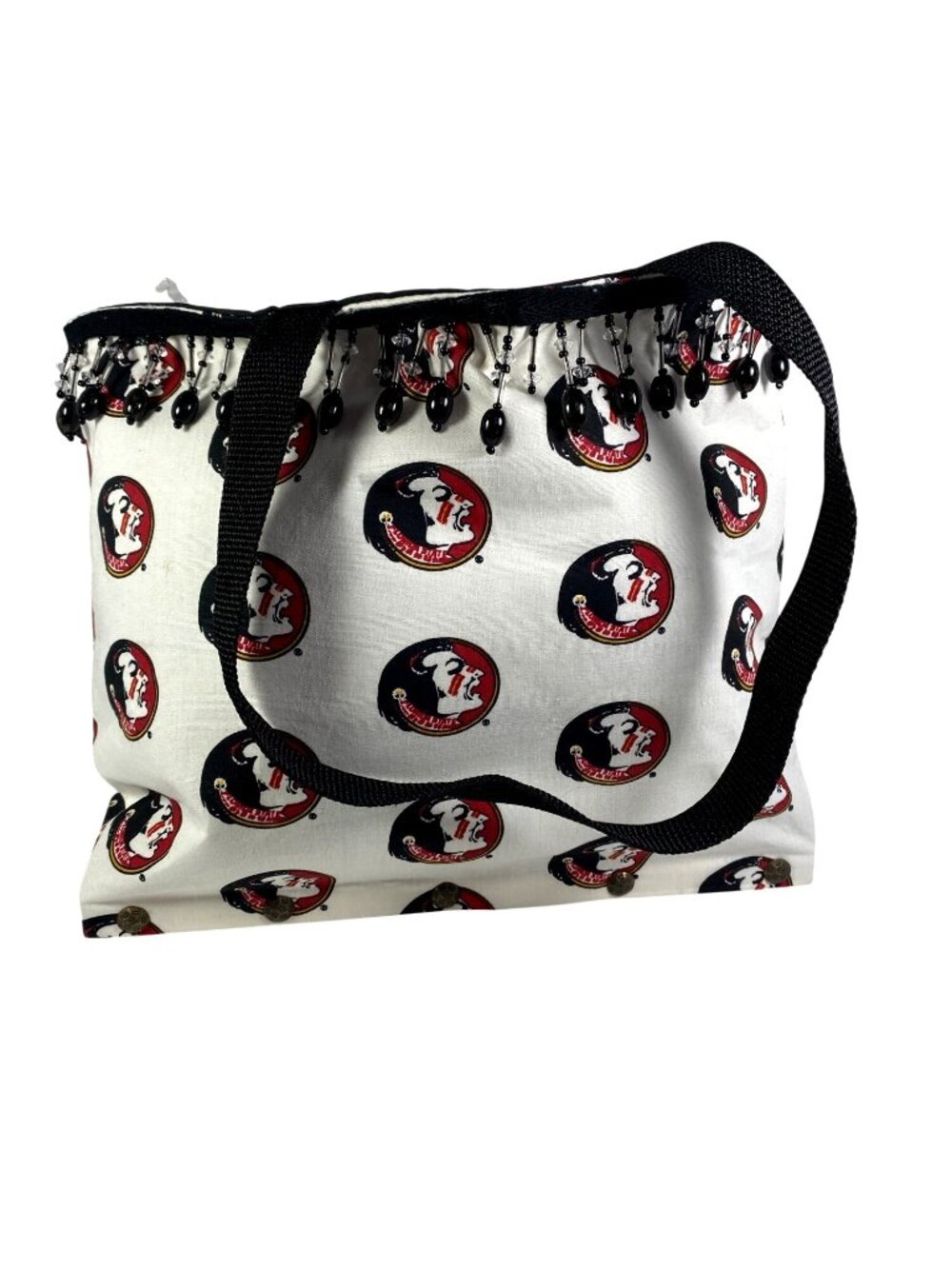 Florida State Seminoles Tote Beaded Fringe Wood Base Canvas FSU Bag
